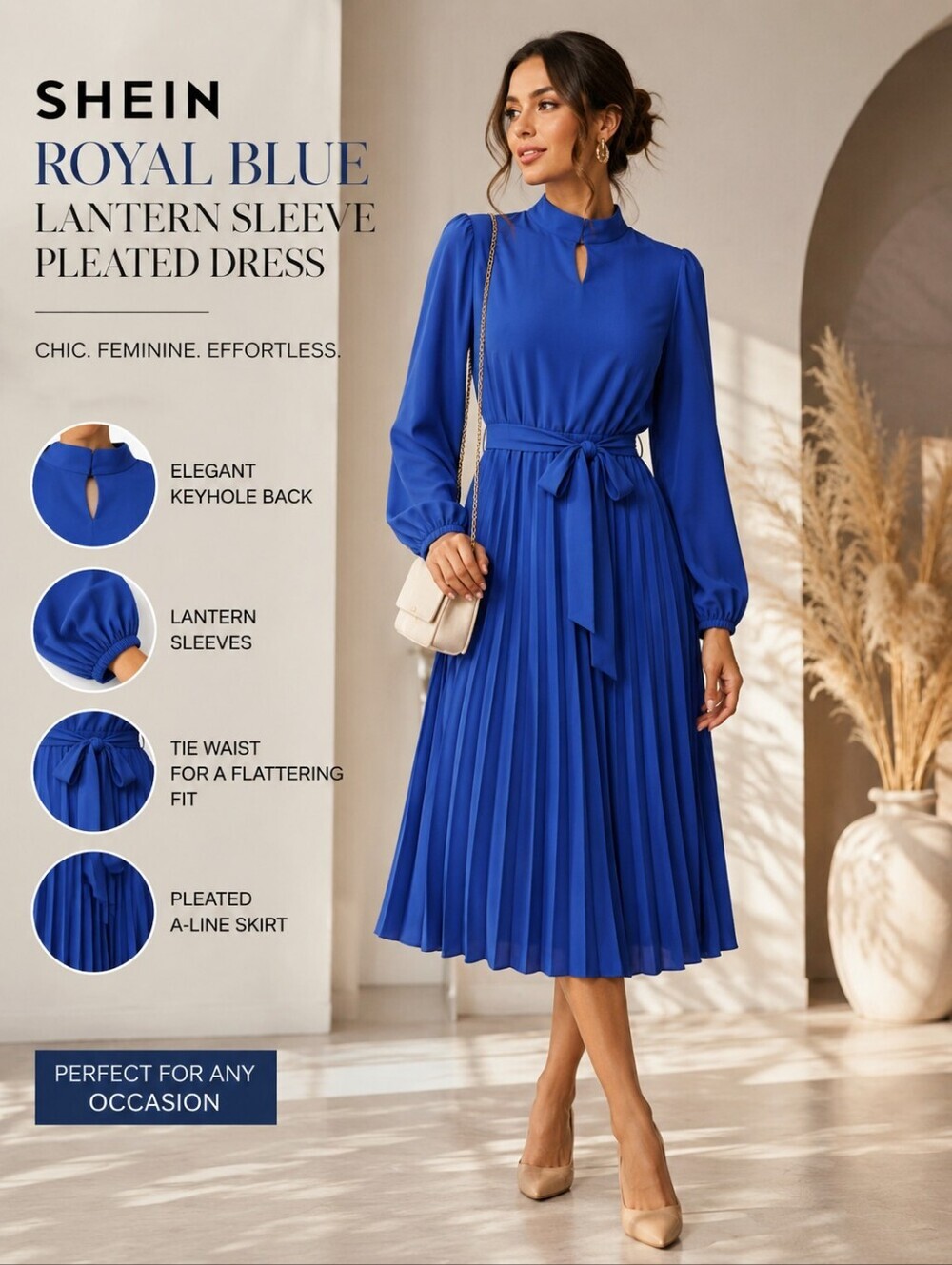 NWOT SHEIN ROYAL BLUE LANTERN SLEEVE DRESS